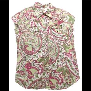 Laredo cap sleeve Green & paisley button up top